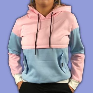 Pink and blue color block hoodie